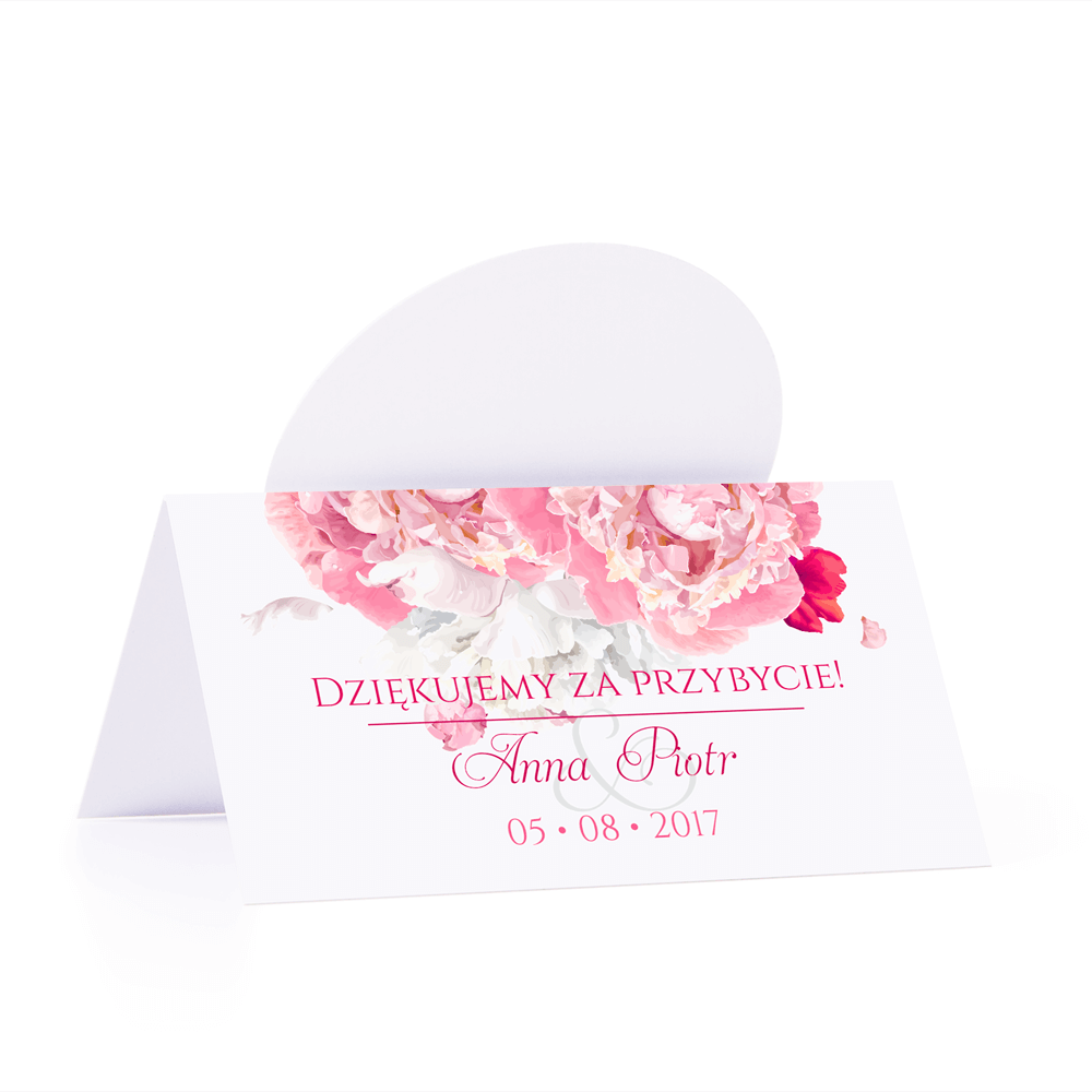 Winietka weselna motyw kwiatowy jasne piwonie personalizacja