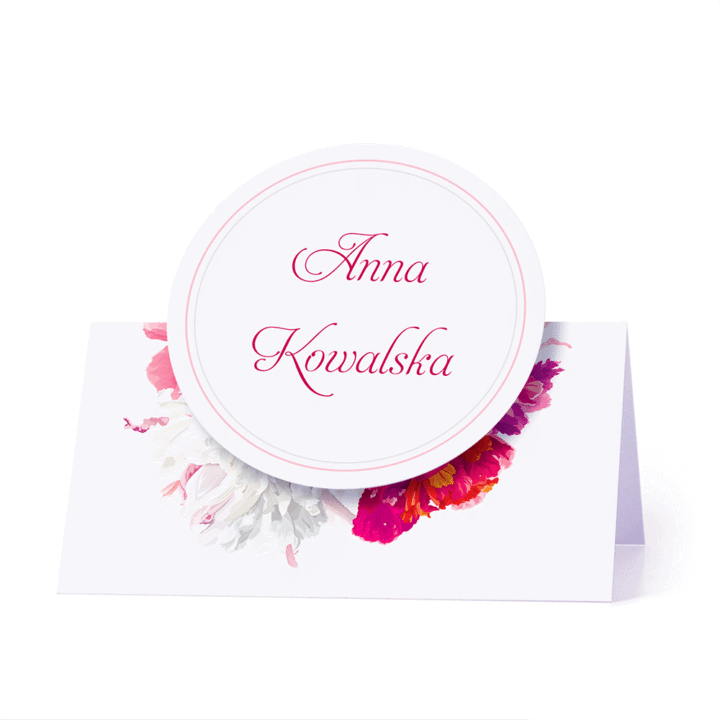 Winietka weselna motyw kwiatowy jasne piwonie personalizacja
