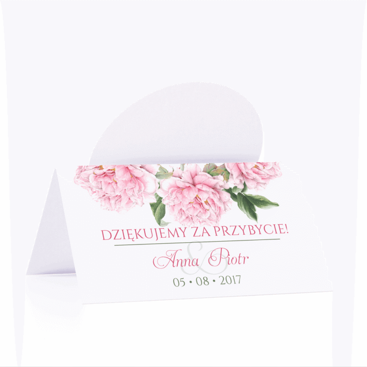 Winietka weselna motyw kwiatowy różowe piwonie personalizacja