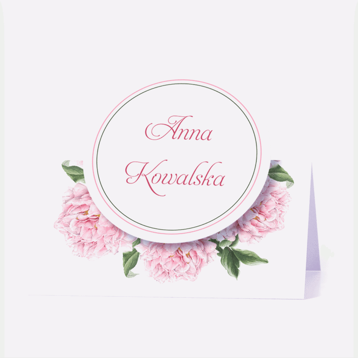 Winietka weselna motyw kwiatowy różowe piwonie personalizacja