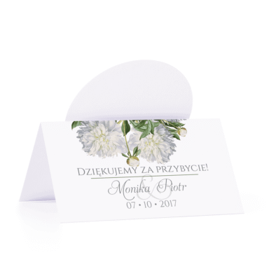 Winietka weselna motyw kwiatowy biała piwonia personalizacja