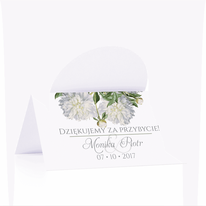 Winietka weselna motyw kwiatowy biała piwonia personalizacja