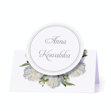 Winietka weselna motyw kwiatowy biała piwonia personalizacja