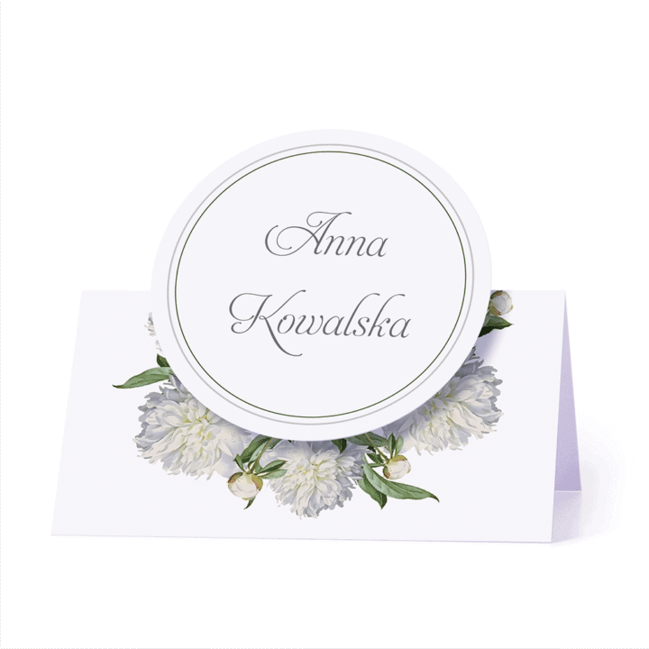 Winietka weselna motyw kwiatowy biała piwonia personalizacja