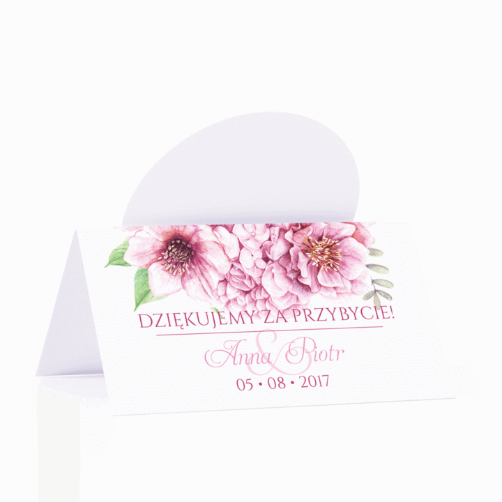 Winietka weselna motyw kwiatowy różowy personalizacja