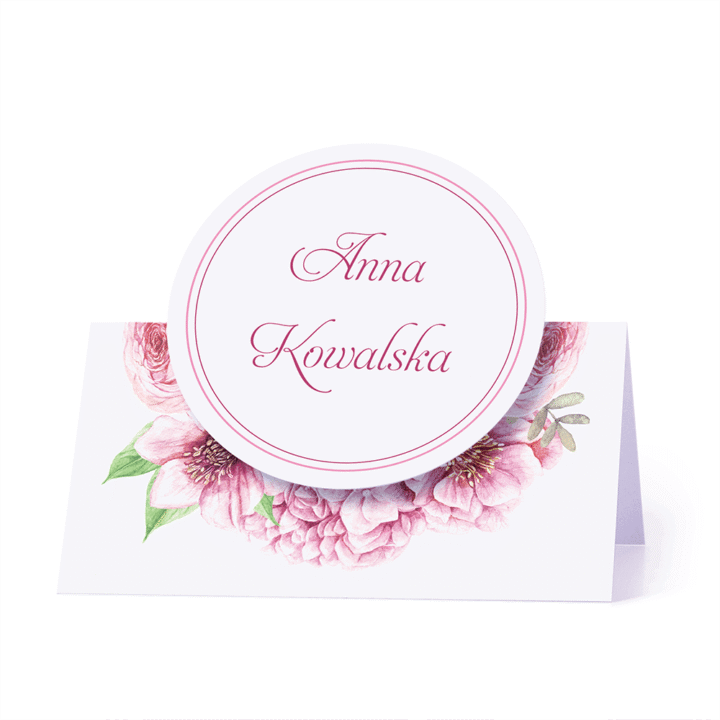 Winietka weselna motyw kwiatowy różowy personalizacja