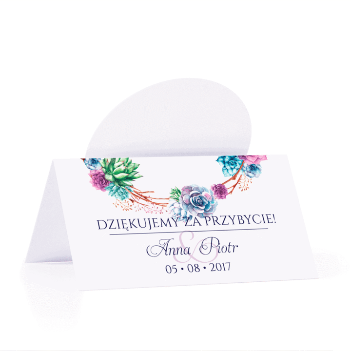 Winietka weselna motyw kwiatowy sukulenty personalizacja