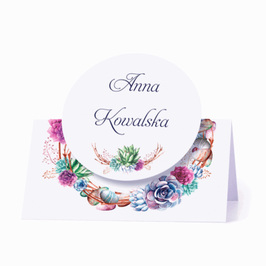 Winietka weselna motyw kwiatowy sukulenty personalizacja