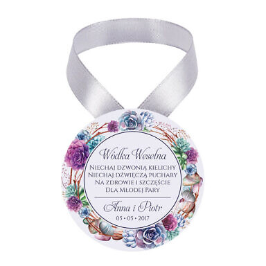 Zawieszka ozdoba na alkohol weselny na stół kwiaty