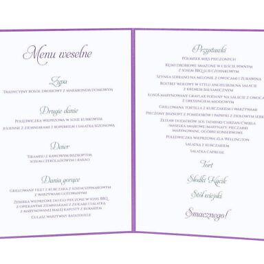 Menu weselne spis dań na stół kwiaty
