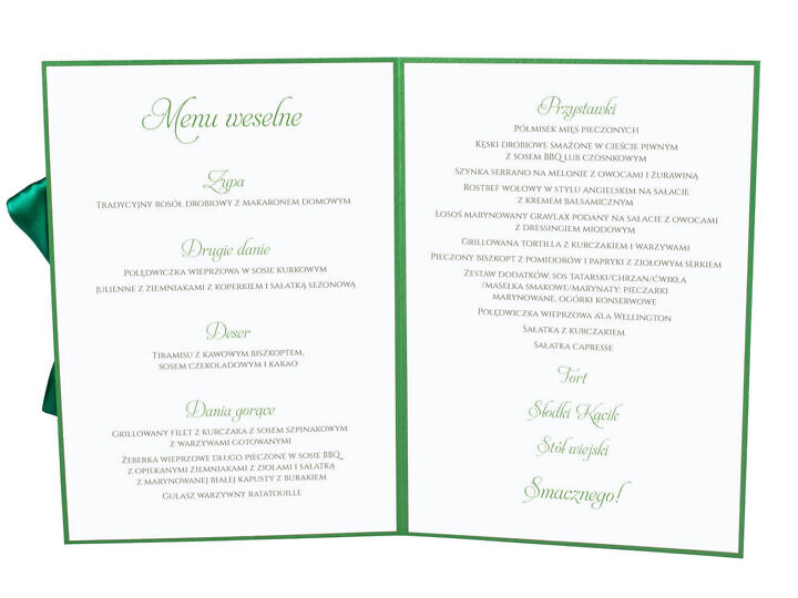 Menu weselne spis dań na stół kwiaty