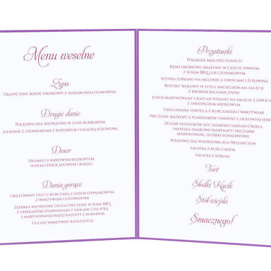 Menu weselne spis dań na stół