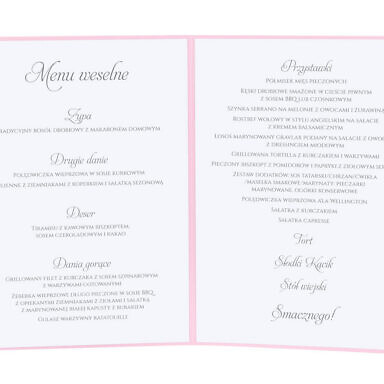 Menu weselne spis dań na stół kwiaty