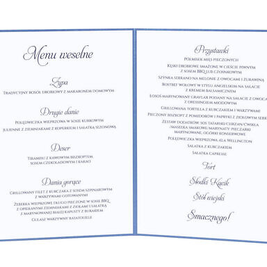 Menu weselne spis dań na stół