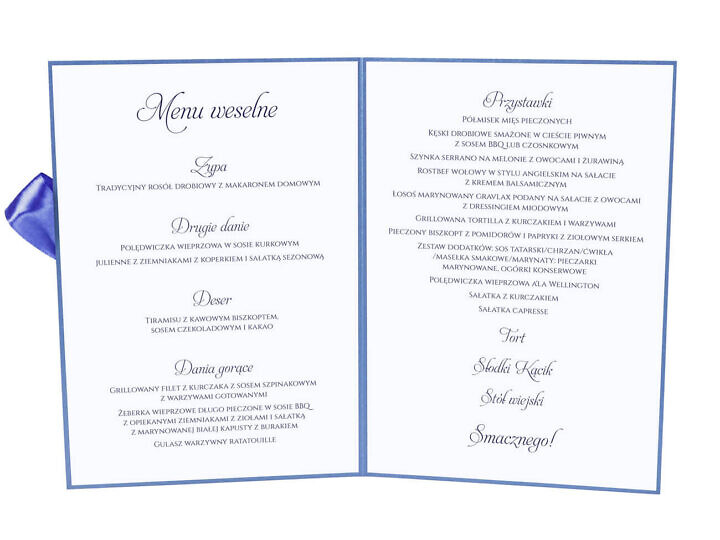 Menu weselne spis dań na stół