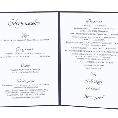 Menu weselne spis dań na stół kwiaty