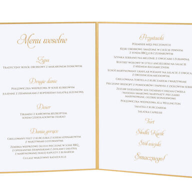 Menu weselne spis dań na stół