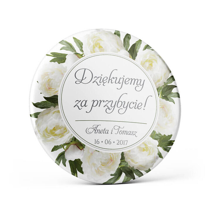 Metalowa okrągła przypinka dla gości agrafka
