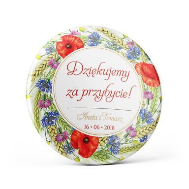 Metalowa okrągła przypinka dla gości agrafka motyw kwiatowy