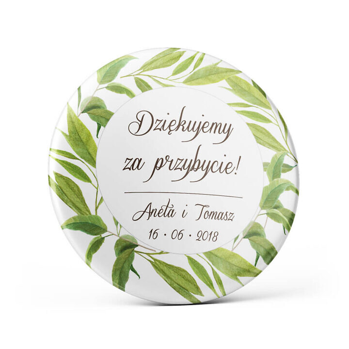 Metalowa okrągła przypinka dla gości agrafka motyw kwiatowy