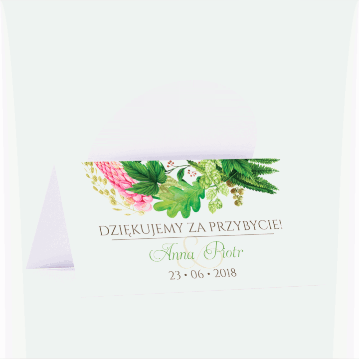 Winietka weselna motyw kwiatowy paproć łubin personalizacja