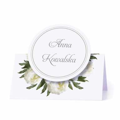 Winietka weselna motyw kwiatowy białe piwonie personalizacja