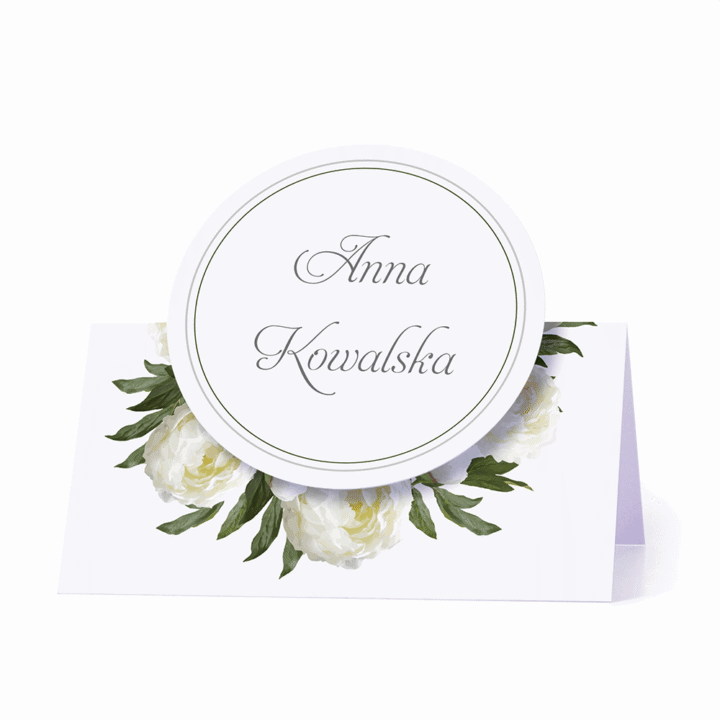 Winietka weselna motyw kwiatowy białe piwonie personalizacja