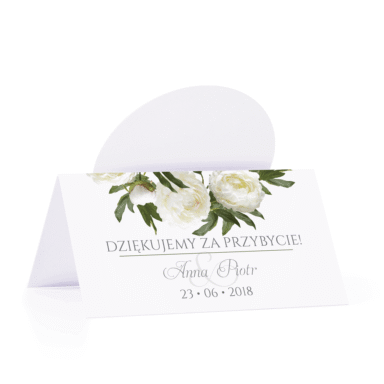 Winietka weselna motyw kwiatowy białe piwonie personalizacja