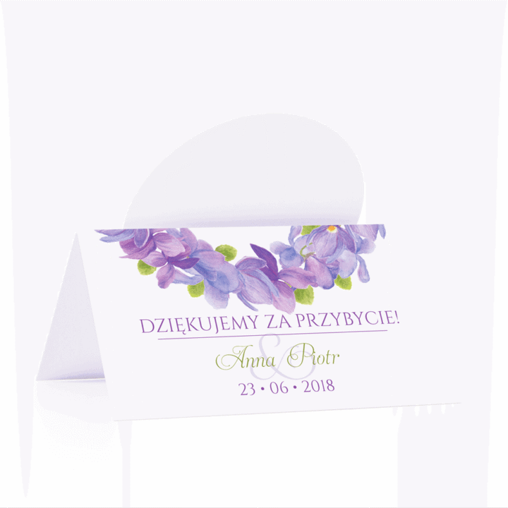 Winietka weselna motyw kwiatowy fiołki personalizacja