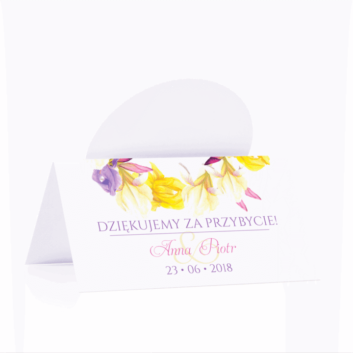Winietka weselna motyw kwiatowy irysy personalizacja