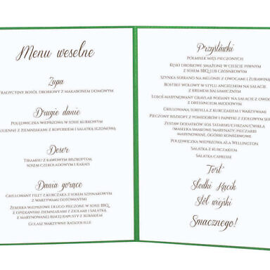 Menu weselne spis dań na stół kwiaty