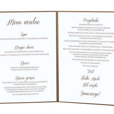 Menu weselne spis dań na stół kwiaty