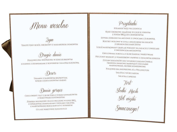 Menu weselne spis dań na stół kwiaty