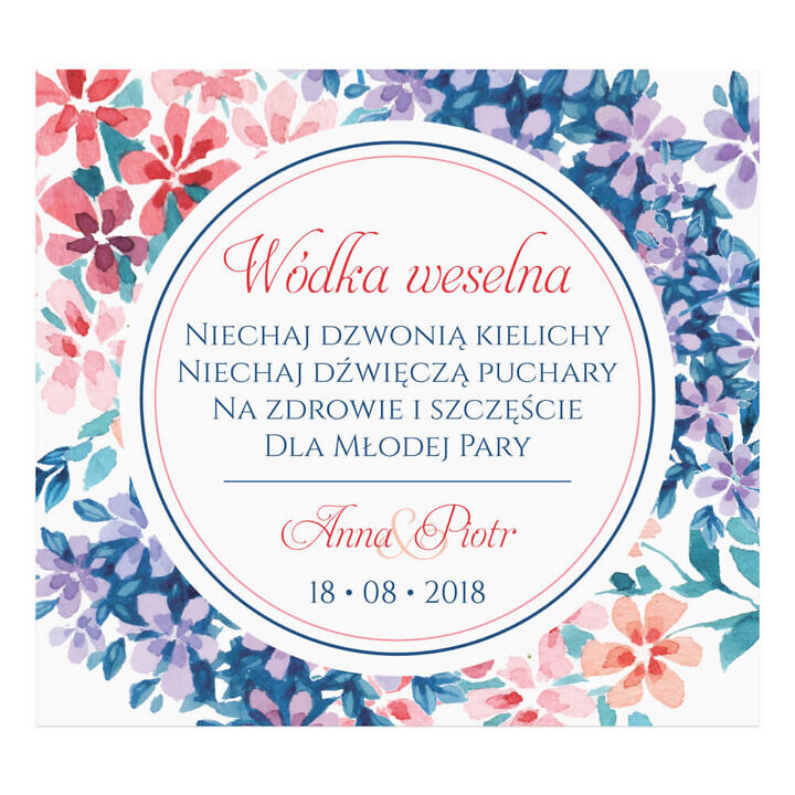 Naklejka na alkohol wódkę weselną kwiaty