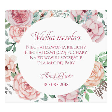 Naklejka na alkohol wódkę weselną kwiaty