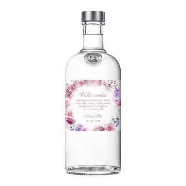 Naklejka na alkohol wódkę weselną kwiaty