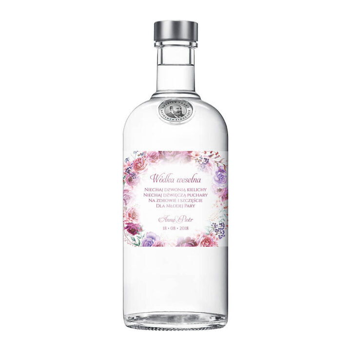 Naklejka na alkohol wódkę weselną kwiaty