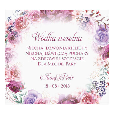 Naklejka na alkohol wódkę weselną kwiaty