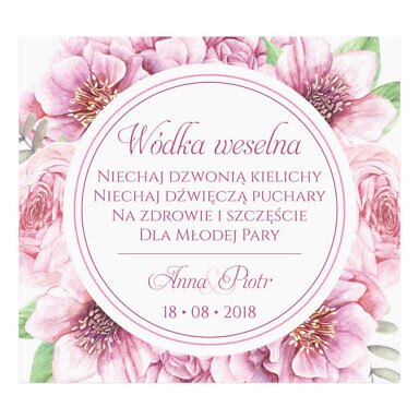 Naklejka na alkohol wódkę weselną kwiaty