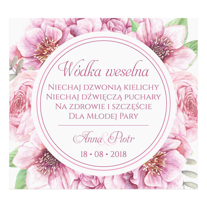 Naklejka na alkohol wódkę weselną kwiaty