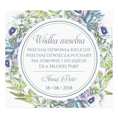 Naklejka na alkohol wódkę weselną kwiaty