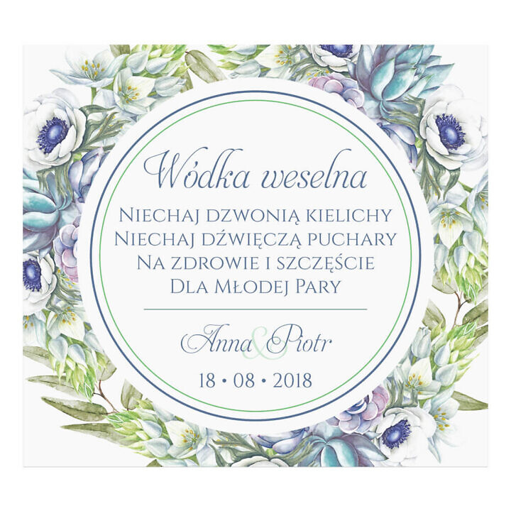 Naklejka na alkohol wódkę weselną kwiaty