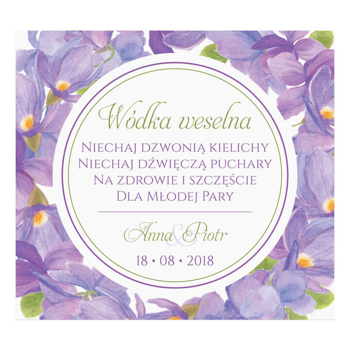 Naklejka na alkohol wódkę weselną kwiaty