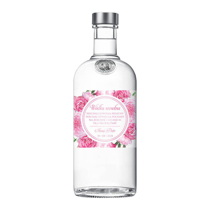 Naklejka na alkohol wódkę weselną kwiaty