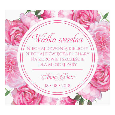 Naklejka na alkohol wódkę weselną kwiaty