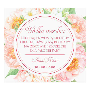 Naklejka na alkohol wódkę weselną kwiaty