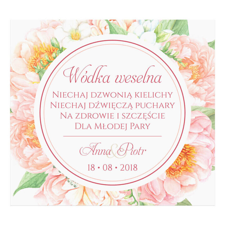 Naklejka na alkohol wódkę weselną kwiaty