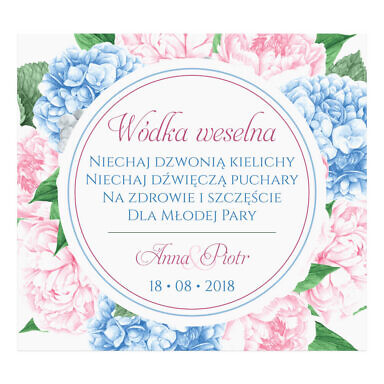 Naklejka na alkohol wódkę weselną kwiaty