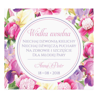 Naklejka na alkohol wódkę weselną kwiaty