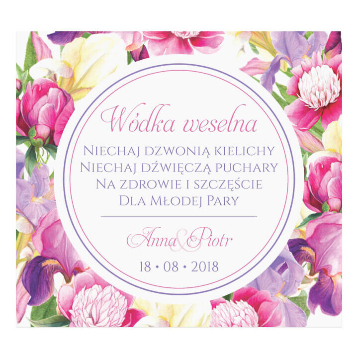 Naklejka na alkohol wódkę weselną kwiaty